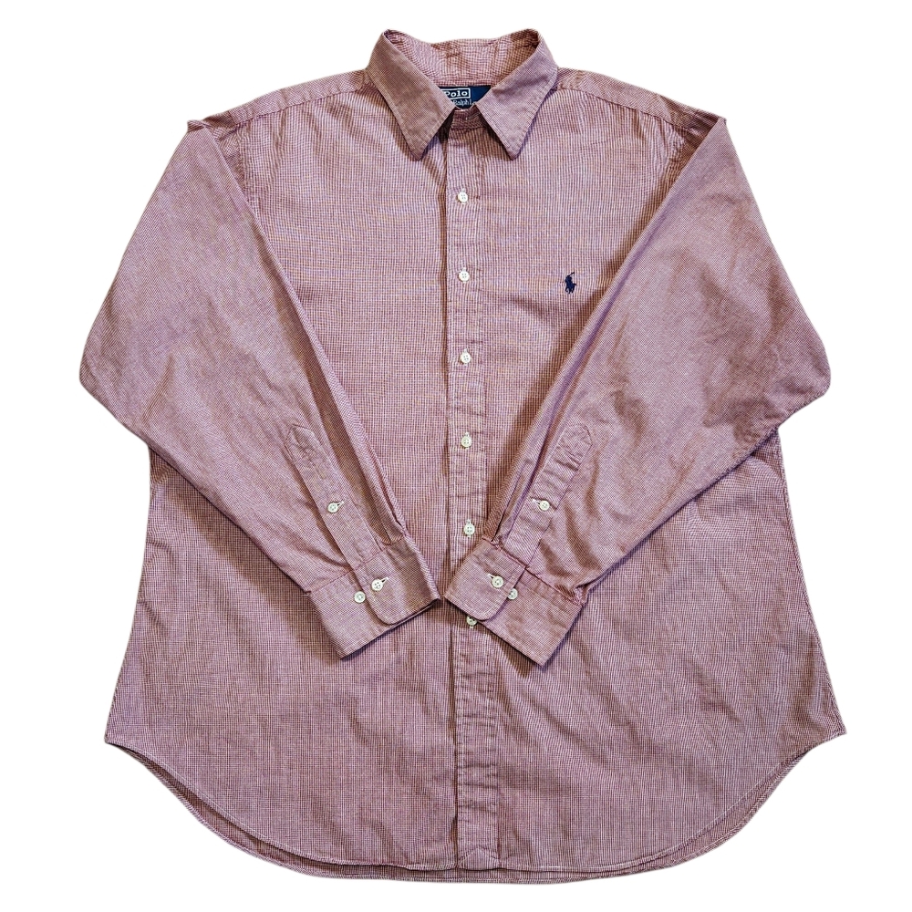 Polo by Ralph Lauren Lowell Button Down Shirt Burgundy Mini Check Men's XXL